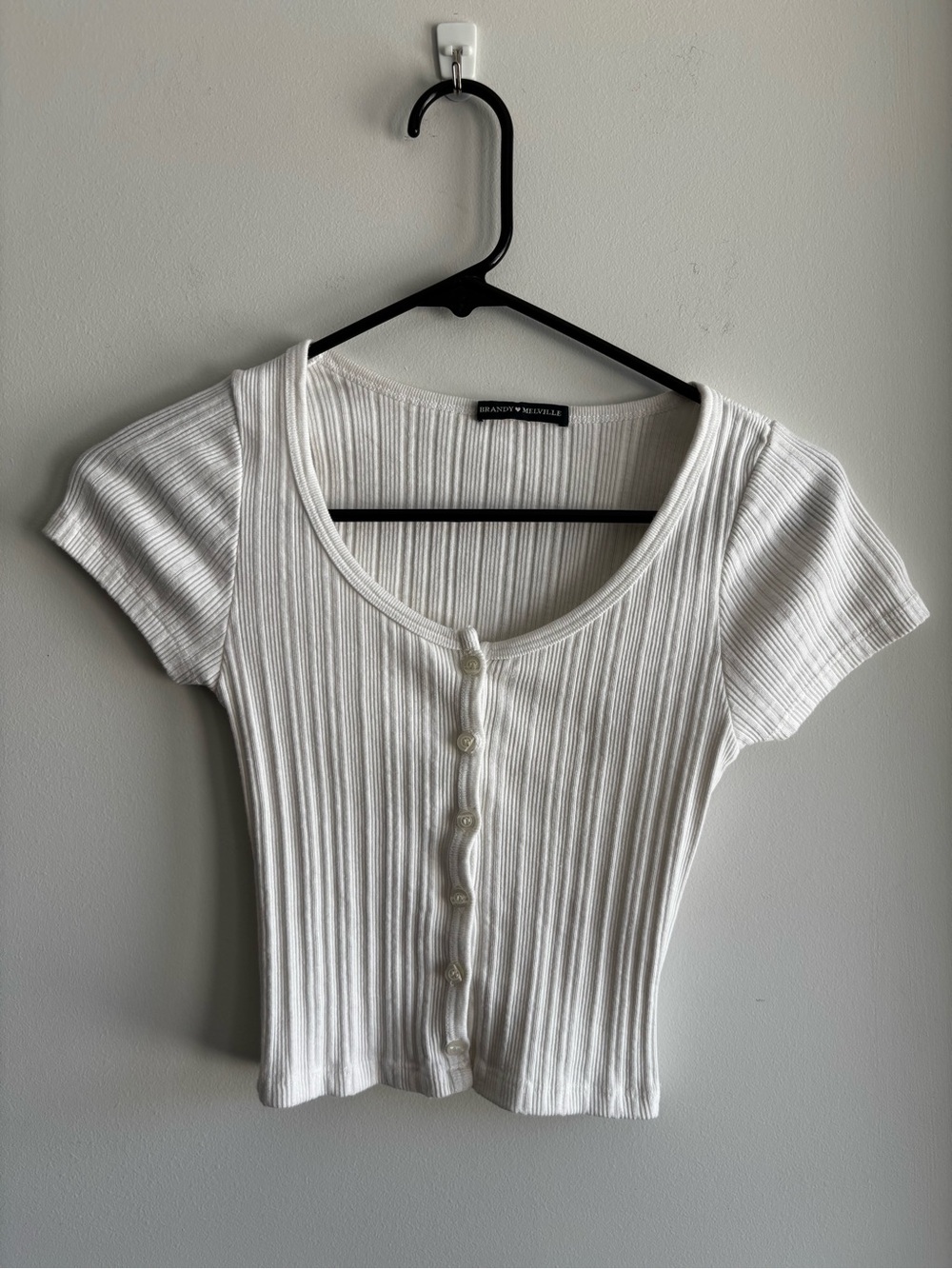Brandy Melville White Ribbed Button-Up Scoop Crop Top